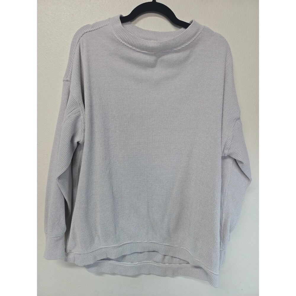 Aerie Women's Getaway Oversized Waffle Pullover Sweater Grey Size Small/P